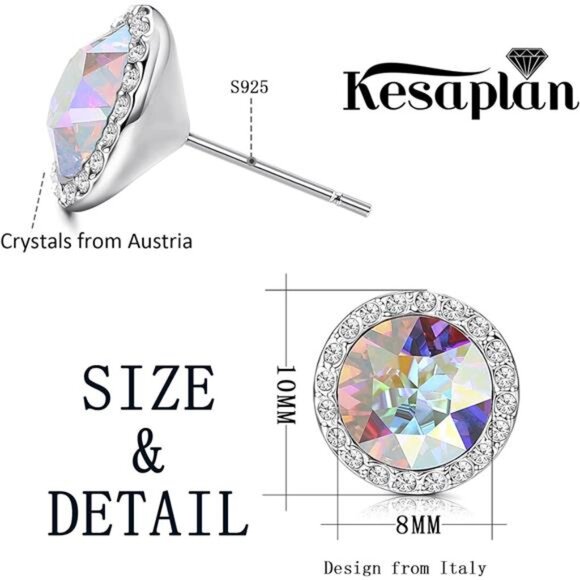 Sterling Silver Crystal Stud Earrings Round Rhinestone Halo Bridal Jewelry - Picture 3 of 7